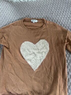 Molly Bracken Tan Crewneck Sweater with Cream Heart